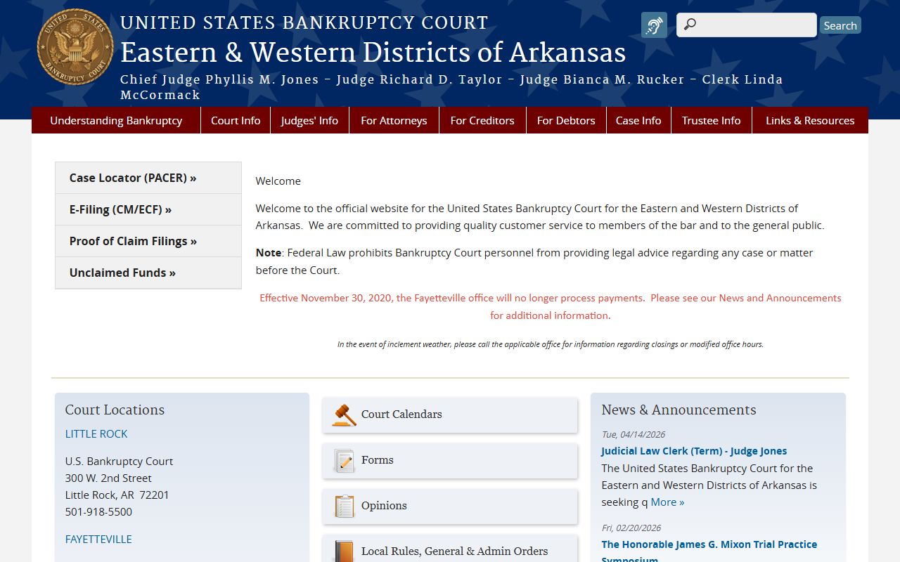Pine Bluff Arkansas US Bankruptcy Court Eastern District