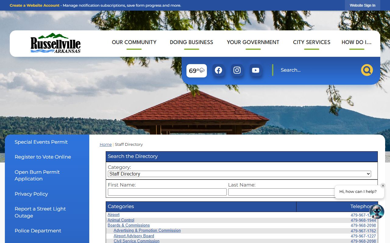 Russellville Arkansas bankruptcy records city staff directory