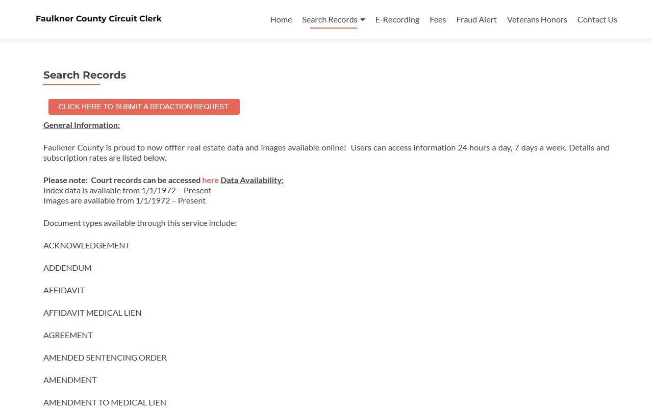 Faulkner County records search portal screenshot