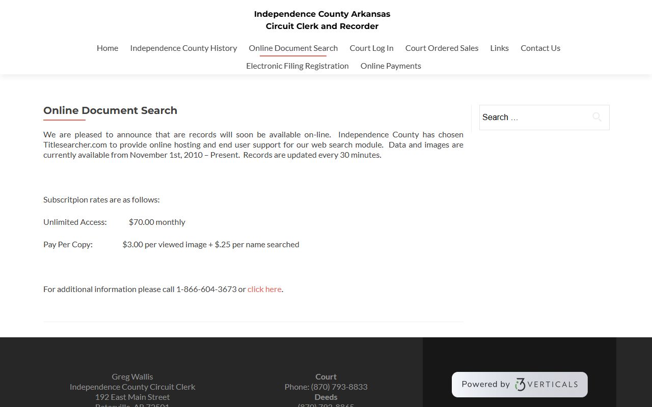 Independence County online document search for bankruptcy records