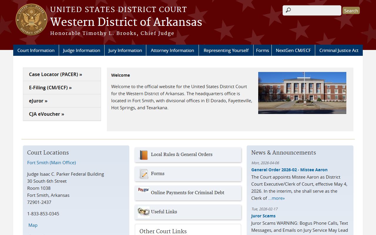 U.S. District Court Western District of Arkansas official website