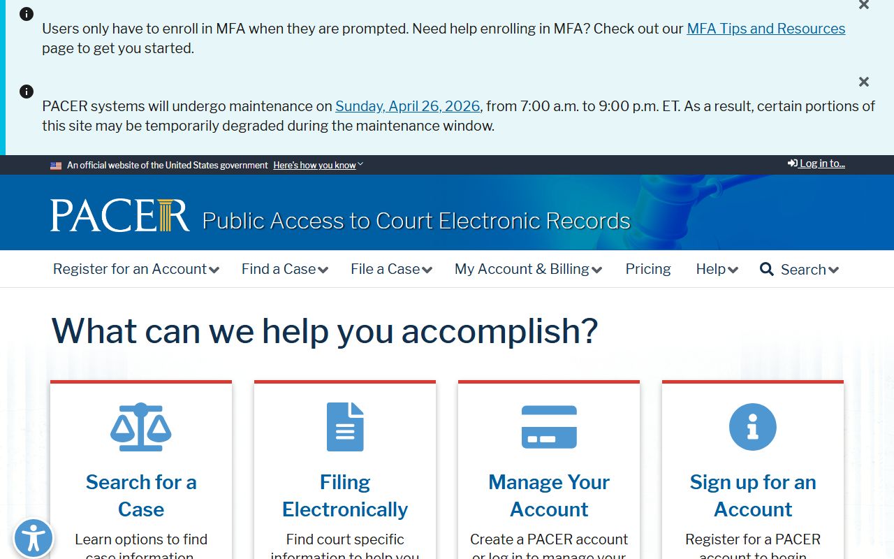 PACER Public Access to Court Electronic Records website for Arkansas bankruptcy filings